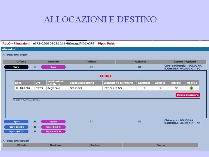 ALLOCAZIONI E DESTINO 