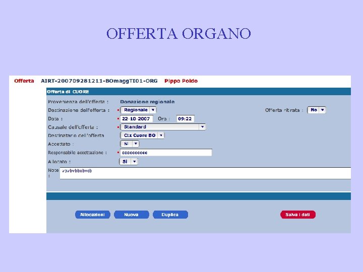 OFFERTA ORGANO 