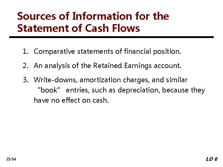 Sources of Information for the Statement of Cash Flows 1. Comparative statements of financial