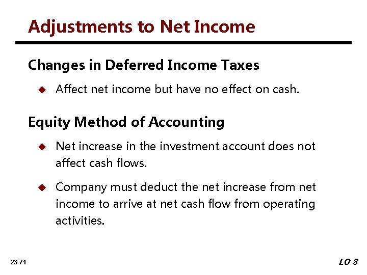 Adjustments to Net Income Changes in Deferred Income Taxes u Affect net income but