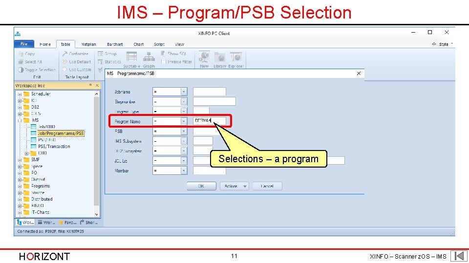 IMS – Program/PSB Selections – a program HORIZONT 11 XINFO – Scanner z. OS