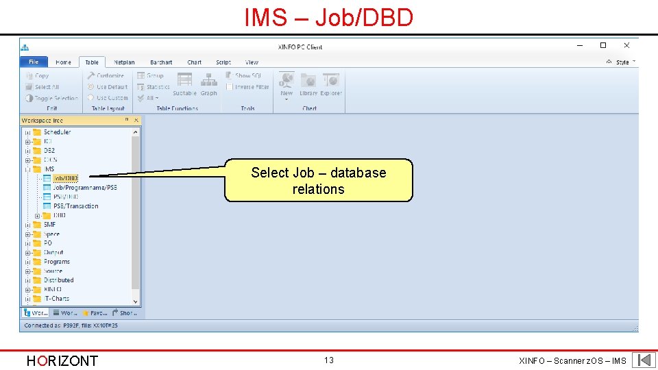 IMS – Job/DBD Select Job – database relations HORIZONT 13 XINFO – Scanner z.