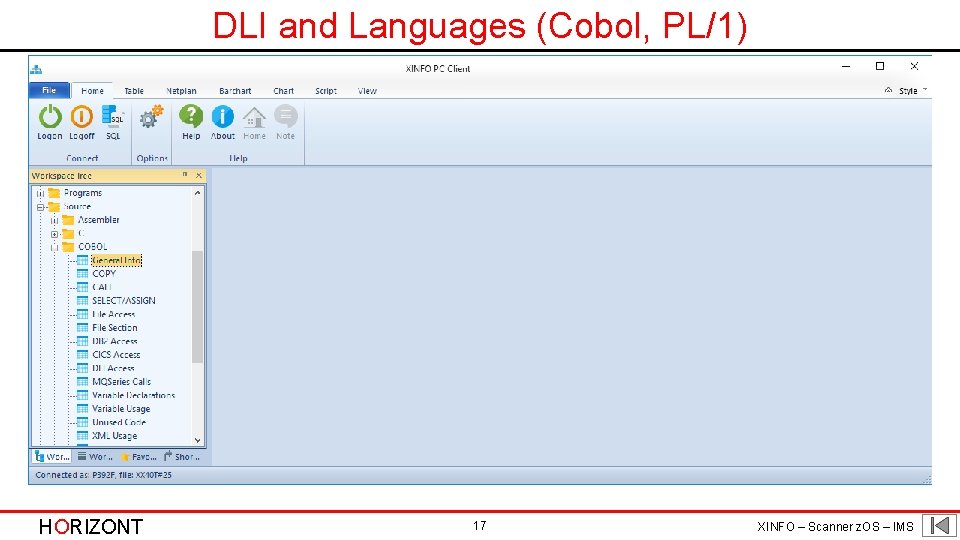 DLI and Languages (Cobol, PL/1) HORIZONT 17 XINFO – Scanner z. OS – IMS