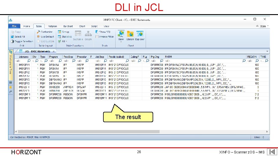 DLI in JCL The result HORIZONT 26 XINFO – Scanner z. OS – IMS