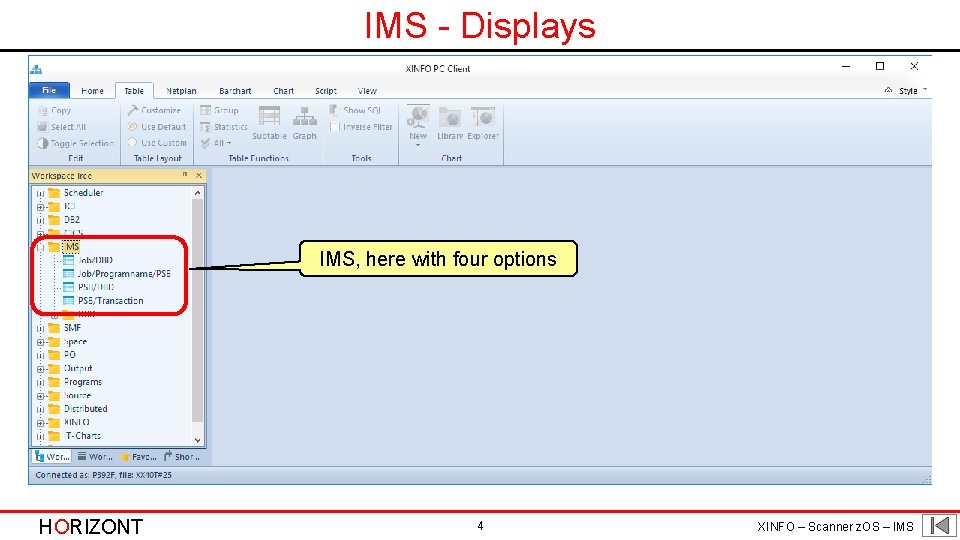 IMS - Displays IMS, here with four options HORIZONT 4 XINFO – Scanner z.