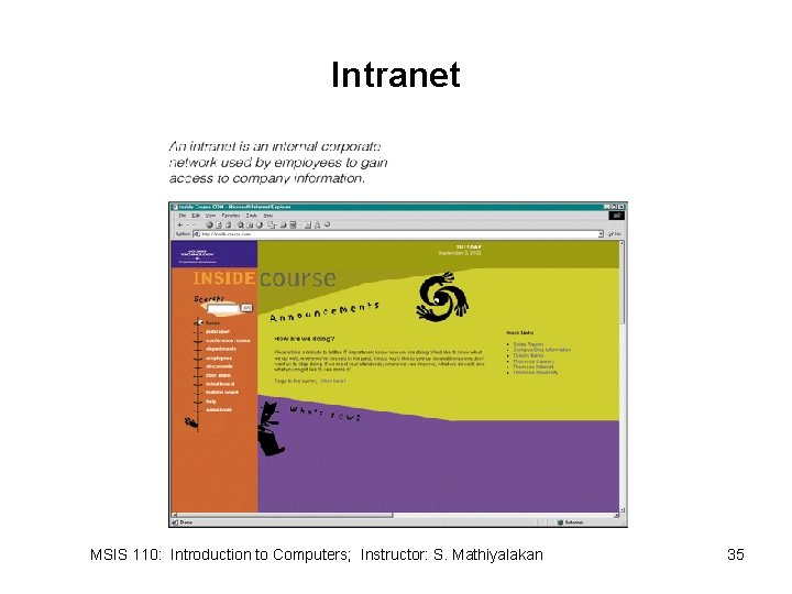 Intranet MSIS 110: Introduction to Computers; Instructor: S. Mathiyalakan 35 