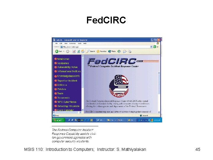 Fed. CIRC MSIS 110: Introduction to Computers; Instructor: S. Mathiyalakan 45 