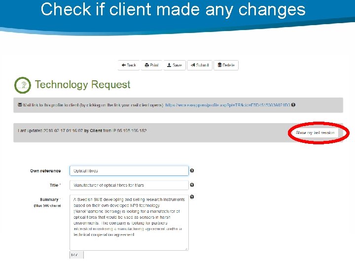 Check if client made any changes 