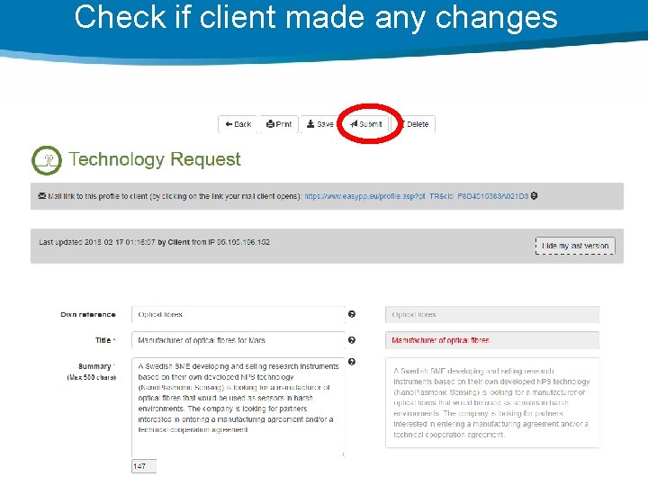 Check if client made any changes 