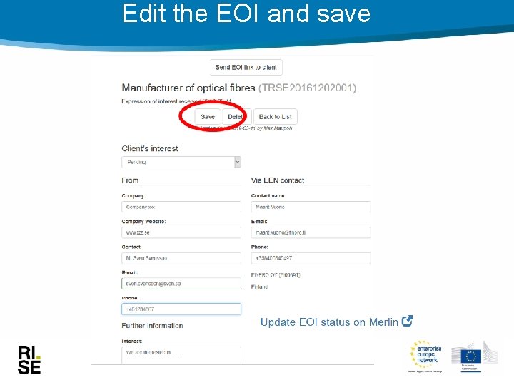 Edit the EOI and save 