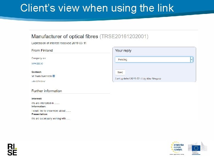Client’s view when using the link 