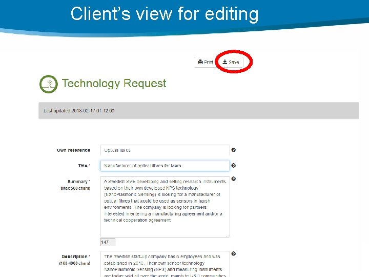 Client’s view for editing 