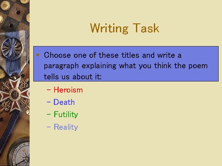Writing Task w Choose one of these titles and write a paragraph explaining what Writing Task w Choose one of these titles and write a paragraph explaining what