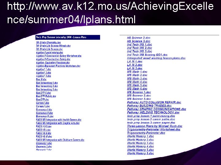 http: //www. av. k 12. mo. us/Achieving. Excelle nce/summer 04/lplans. html 