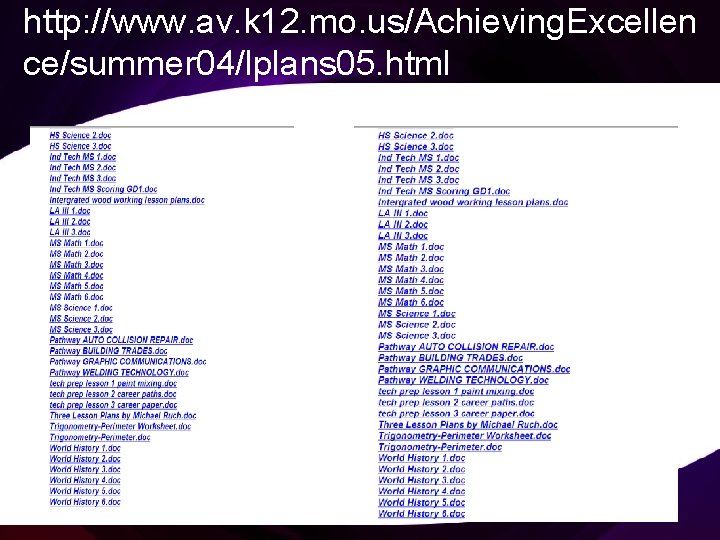 http: //www. av. k 12. mo. us/Achieving. Excellen ce/summer 04/lplans 05. html 
