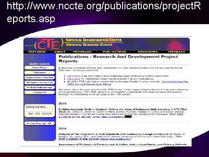 http: //www. nccte. org/publications/project. R eports. asp 