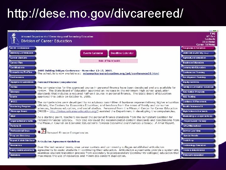 http: //dese. mo. gov/divcareered/ 