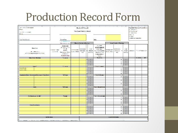 Production Record Form 