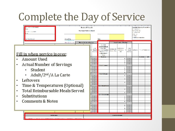 Complete the Day of Service Fill in when service is over: • Amount Used