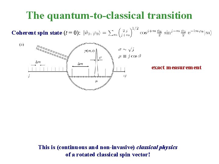 The quantum-to-classical transition Coherent spin state (t = 0): exact measurement fuzzy measurement &