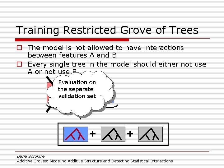 Training Restricted Grove of Trees o The model is not allowed to have interactions