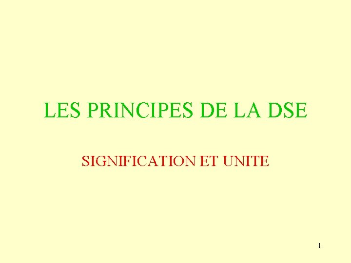 LES PRINCIPES DE LA DSE SIGNIFICATION ET UNITE 1 