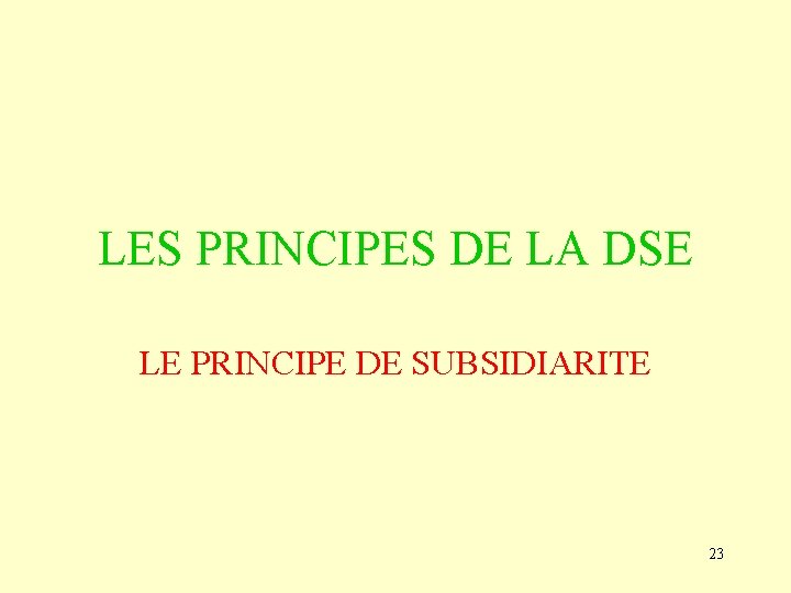 LES PRINCIPES DE LA DSE LE PRINCIPE DE SUBSIDIARITE 23 