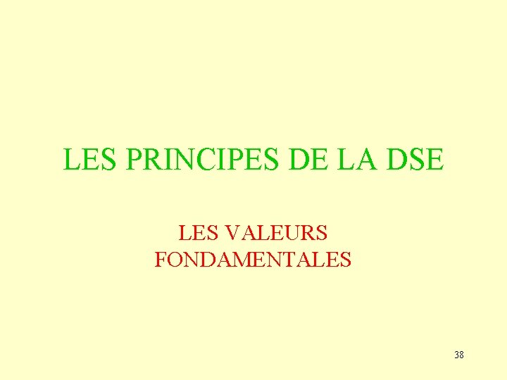 LES PRINCIPES DE LA DSE LES VALEURS FONDAMENTALES 38 