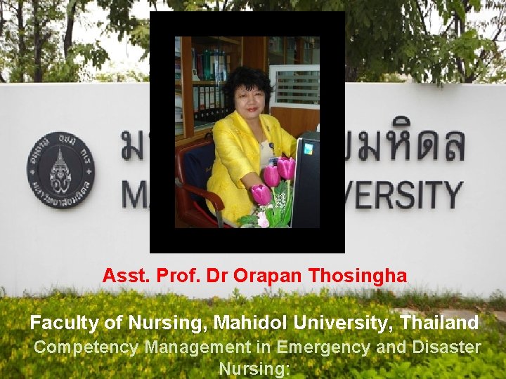 Asst. Prof. Dr Orapan Thosingha Faculty of Nursing, Mahidol University, Thailand Competency Management in