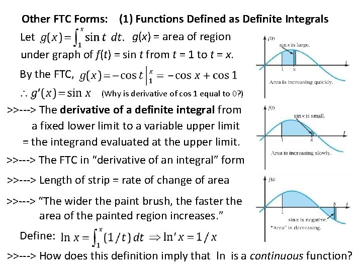 Other FTC Forms: (1) Functions Defined as Definite Integrals g(x) = area of region