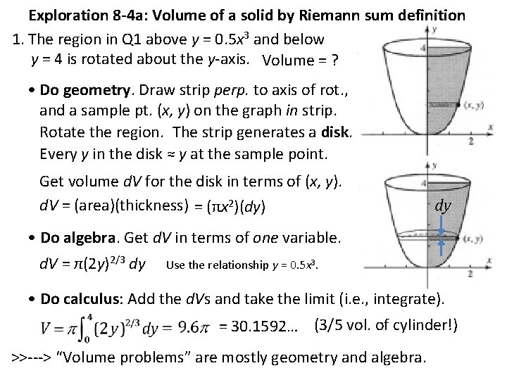 Exploration 8 -4 a: Volume of a solid by Riemann sum definition 1. The