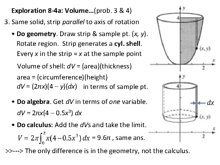 Exploration 8 -4 a: Volume…(prob. 3 & 4) 3. Same solid, strip parallel to