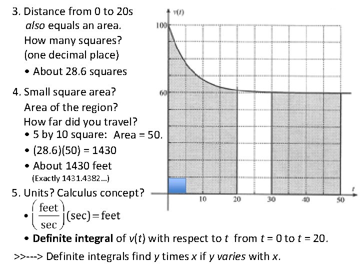 3. Distance from 0 to 20 s also equals an area. How many squares?