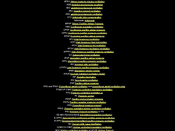 APRV Airway pressure release ventilation ASB Assisted spontaneous breathing ASV assisted spontaneous ventilation ASV