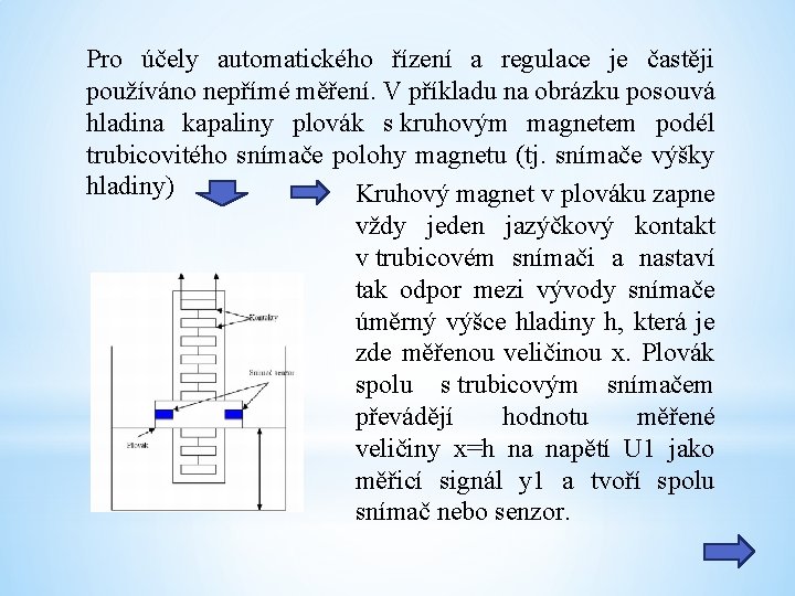 Pro účely automatického řízení a regulace je častěji používáno nepřímé měření. V příkladu na