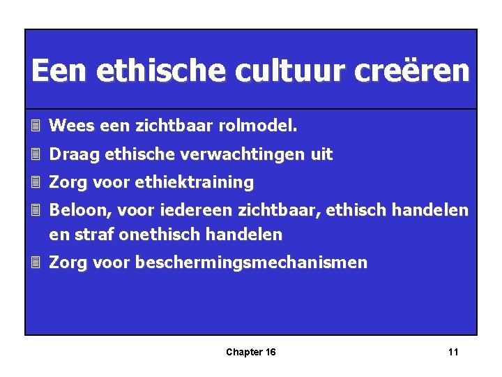 Een ethische cultuur creëren 3 Wees een zichtbaar rolmodel. 3 Draag ethische verwachtingen uit