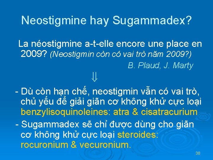 Neostigmine hay Sugammadex? La néostigmine a-t-elle encore une place en 2009? (Neostigmin còn có