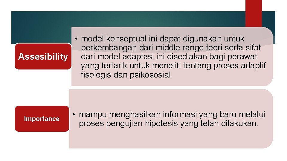  • model konseptual ini dapat digunakan untuk perkembangan dari middle range teori serta