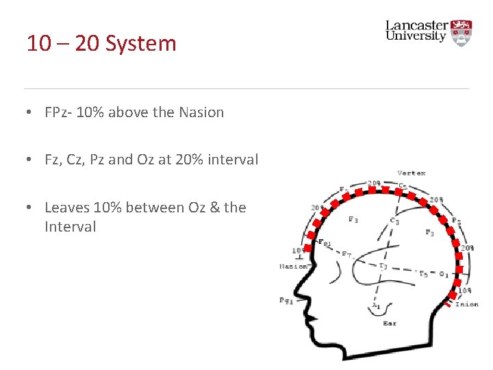 10 – 20 System • FPz- 10% above the Nasion • Fz, Cz, Pz 10 – 20 System • FPz- 10% above the Nasion • Fz, Cz, Pz