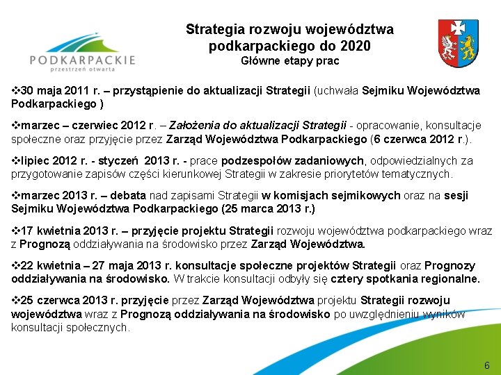 Strategia rozwoju województwa podkarpackiego do 2020 Główne etapy prac v 30 maja 2011 r.