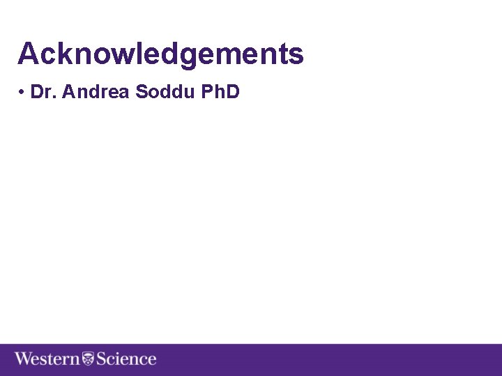 Acknowledgements • Dr. Andrea Soddu Ph. D 