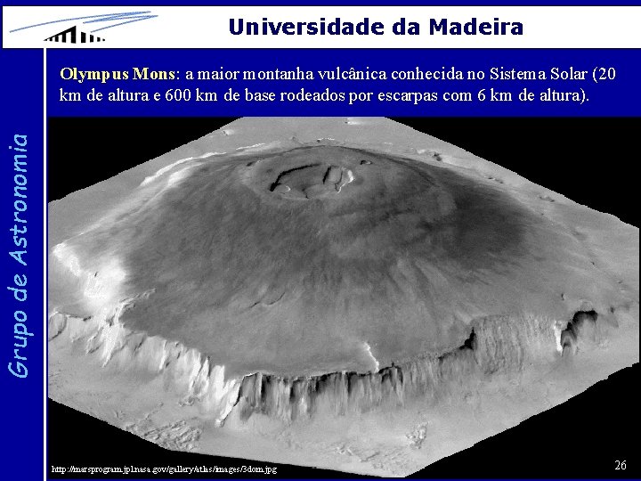 Universidade da Madeira Grupo de Astronomia Olympus Mons: a maior montanha vulcânica conhecida no