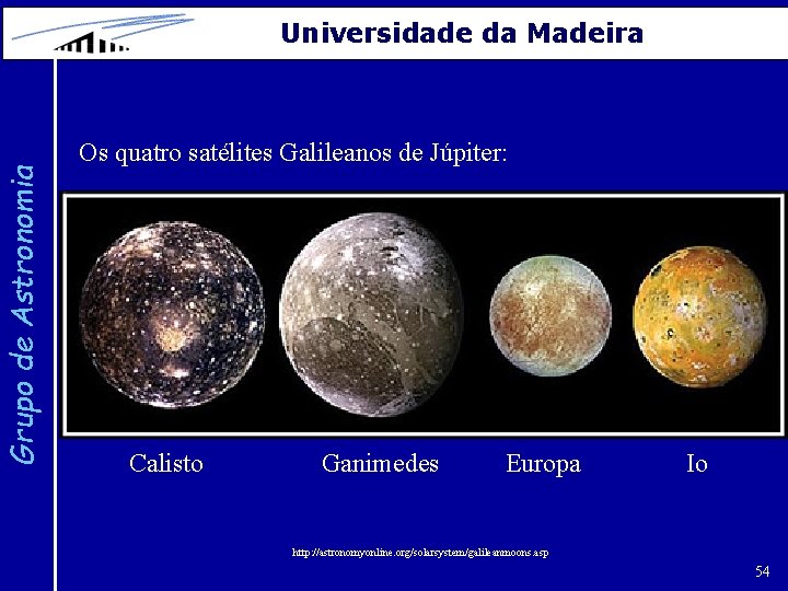 Grupo de Astronomia Universidade da Madeira Os quatro satélites Galileanos de Júpiter: Calisto Ganimedes