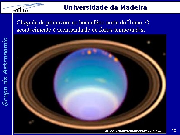 Universidade da Madeira Grupo de Astronomia Chegada da primavera ao hemisfério norte de Úrano.
