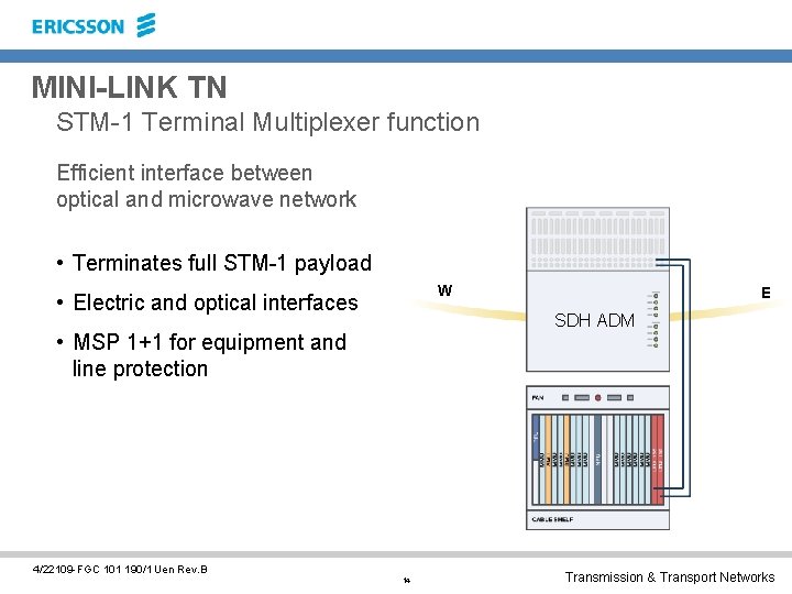 MINI-LINK TN STM-1 Terminal Multiplexer function Efficient interface between optical and microwave network •