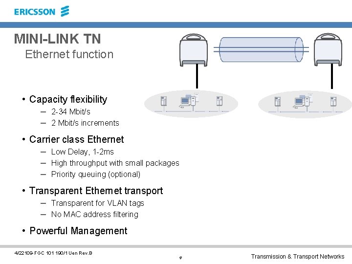 MINI-LINK TN Ethernet function • Capacity flexibility – 2 -34 Mbit/s – 2 Mbit/s