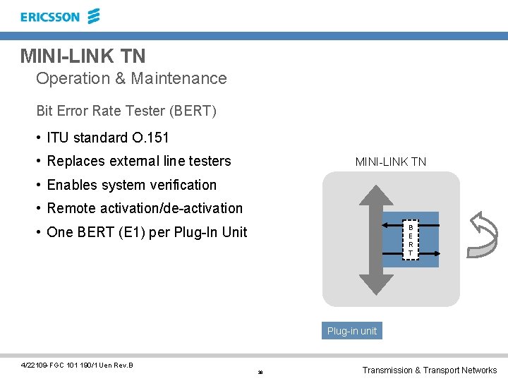 MINI-LINK TN Operation & Maintenance Bit Error Rate Tester (BERT) • ITU standard O.