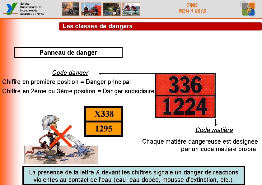 TMD RCH 1 2015 Les classes de dangers Panneau de danger Code danger Chiffre