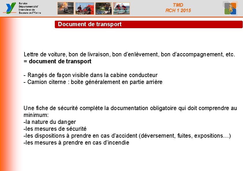 TMD RCH 1 2015 Document de transport Lettre de voiture, bon de livraison, bon