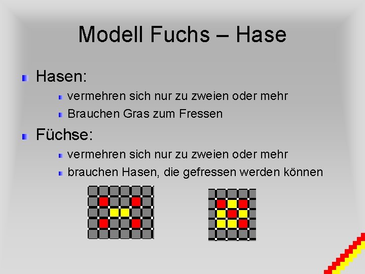 Modell Fuchs – Hasen: vermehren sich nur zu zweien oder mehr Brauchen Gras zum